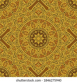 Patrón marrón sin fisuras con adorno de Mandala de lujo. Motivos tradicionales árabes e indios. Ideal para tejidos y textiles, papel pintado, embalaje o cualquier idea deseada.