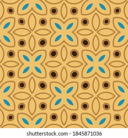 Brown and Turquoise Ethnic Bohemian Abstract Background. Geometric Symmetrical Mosaic Kaleidoscopic Wallpaper. Vector Tile For A Seamless Pattern.