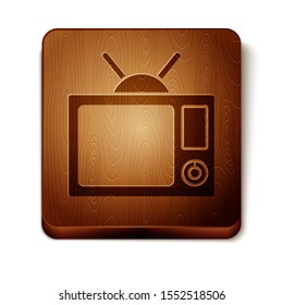 Brown Tv icon isolated on white background. Television sign. Wooden square button. Vector Illustration