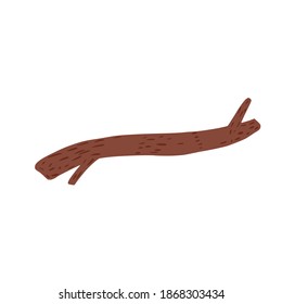 Brown twig isolated on white background. Abstract graphic element hand drawn nature. Doodle vector illustration.