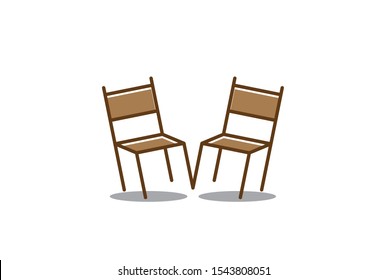 Brown twin chair furniture interior logo design with flat vector graphics