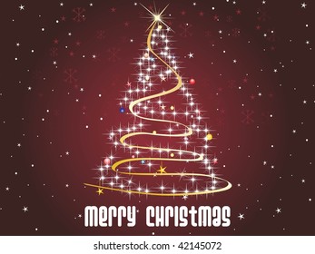 brown twinkle star background with christmas tree