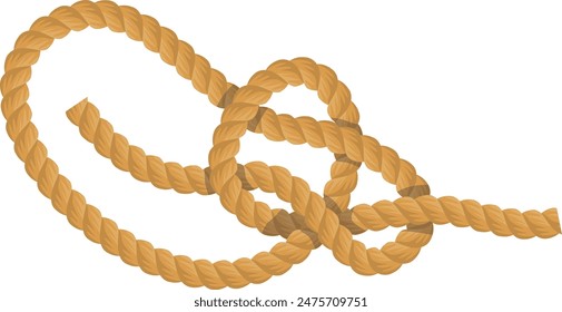 Brown twisted rope vector illustration isolated white background. Detailed woven texture fibrous cord navigational maritime equipment. Nautical knot strength connection sailing object graphic design