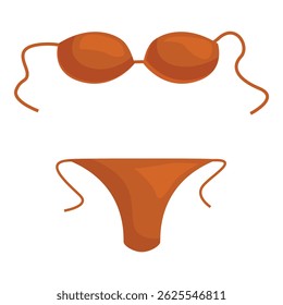 Brown two piece bikini with thin straps, isolated on white background