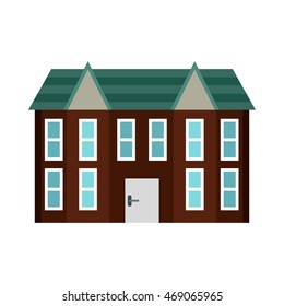 Brown two storey house icon in flat style on a white background