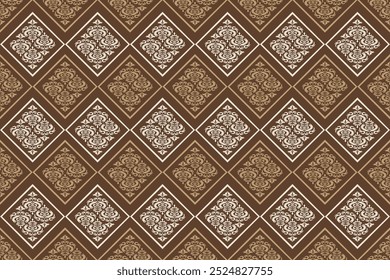 Brown two-tone oriental flora damask seamless pattern  embroidery, Indian style.  art ornament print. Design for tile, carpet, cover, wallpaper, wrapping, fabric, clothing, and decoration.