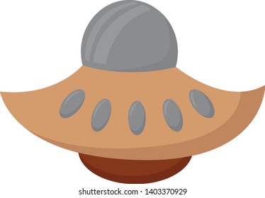 A brown ufo in different shape with lot of windows on it , vector, color drawing or illustration.