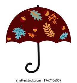 Brown umbrella with leaves, Autumn vector sign.