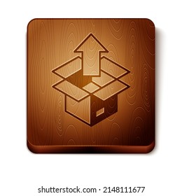 Brown Unboxing icon isolated on white background. Wooden square button. Vector