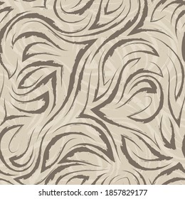 Brown uneven smooth lines and corners on a beige background vector seamless pattern.Abstract texture for decoration or background.
