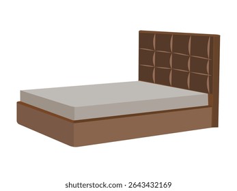 Vetor de cama estofado marrom - Quadro de cama minimalista plano com cabeceira acolchoada e colchão macio, mobília moderna para o interior do quarto, casa, hotel ou apartamento design de sono

