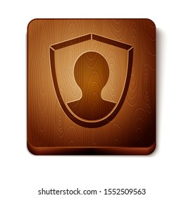 Brown User protection icon isolated on white background. Secure user login, password protected, personal data protection, authentication. Wooden square button. Vector Illustration