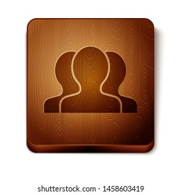 Brown Users group icon isolated on white background. Group of people icon. Business avatar symbol - users profile icon. Wooden square button. Vector Illustration