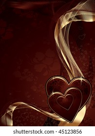 Brown valentines background with hearts and ornament