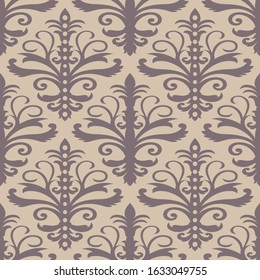 Brown Vector damask seamless pattern element. Classical luxury old fashioned damask ornament, royal victorian seamless texture for wallpapers, textile, wrapping. Exquisite floral baroque template.