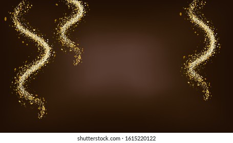 Brown vector design. Black golden background with flying gold confetti festive decoration, web, email or print banner layout template