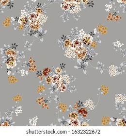 brown vector flowers bunches pattern on grey background