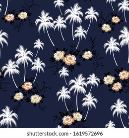brown vector flowers with palm tree pattern on navy background