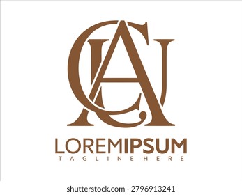 Brown vector graphic illustration of intertwined letters CA with Loremipsum text on white background for logo design