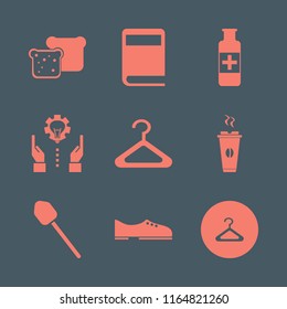 brown vector icons set. with men shoes, book, technology progress and medicine bottle in set