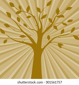 Brown vector illustration of tree silhouette on the abstract background