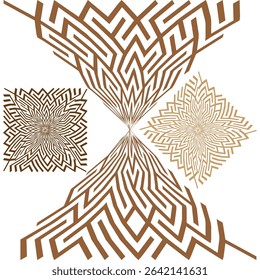 Brown vector ornament. Abstract geometric squares. Decorative corner pattern. Rotated detailed symbol.