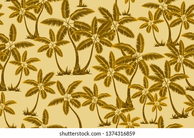 brown vector palm trees drawn seamless pattern isolated on background. Perfect for fabric, wallpaper or giftwrap. art