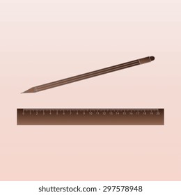 Brown Vector Pencil and Ruler Icon 