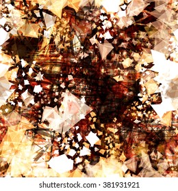 Brown vector seamless abstract complex pattern. Pale colors glowing triangles and scratches. Blur effect and watercolor