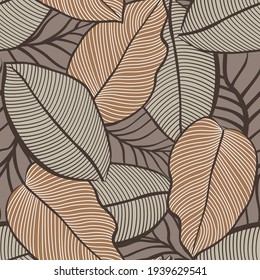 brown vector seamless leaf pattern on background