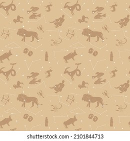 brown vector seamless pattern - Zodiac constellations and stars. Good for textile, wallpapers, fabric, covers, wrapping paper