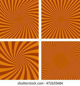 Brown vector spiral ray design background set.