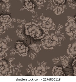 brown vector stock flowers leaves pattern on background