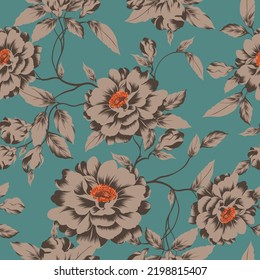 brown vector stock flowers with leaves pattern on green background