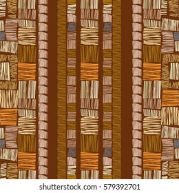Brown vector striped grunge seamless pattern. Abstract african tribal background.