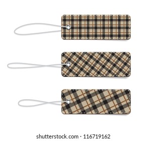 Brown vector tartan fabric textured badges with straps