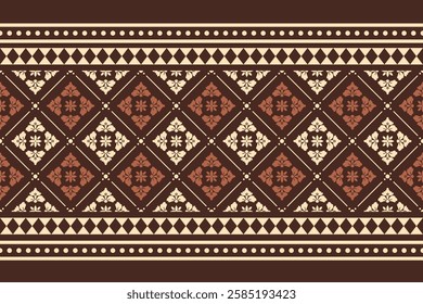 Brown  Vector Tile Pattern, Lisbon Arabic Floral Mosaic, Ornament, Geometric Folklore Ornament. Tribal Ethnic Vector Texture.