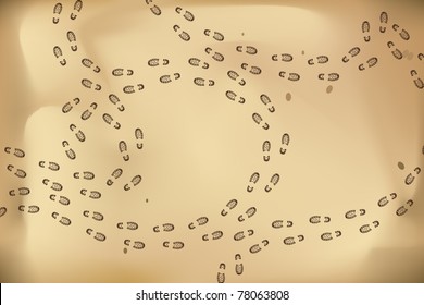 brown vector traces of feet on brown background