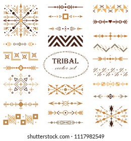 Brown vector tribal set of design elements. Brush set.