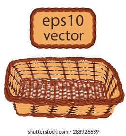 Brown vector wicker basket handmade with frame on white background