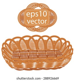 Brown vector wicker basket handmade with frame on white background
