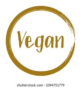 Brown vegan diet label, painted logo emblem for food packaging, circle frame stamp vector illustration. Food vegan sticker, round logo vegetarian diet icon clip art, simple label graphic design.