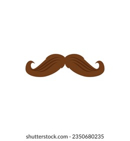 Brown vintage curly mustache facial hair style. The imperial, handlebar moustache. Barbershop gentleman hipster fashion. Decorative fake whisker flat elements. Vector illustration isolated on white