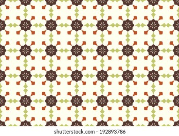 Brown vintage flower and arrow shape pattern on light yellow background. Classic bloom pattern style for old design