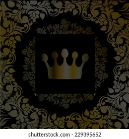 Brown vintage frame with crown. Vector 