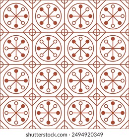 Brown vintage Geometric Pattern -Seamless Pattern of Various Wheels and Circular Icons Featuring Bikes, Vintage Designs.