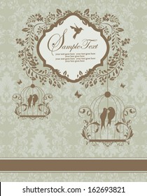 brown vintage invitation card with birdcage