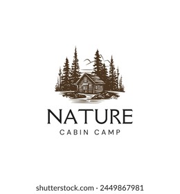 brown vintage nature cabin camp logo