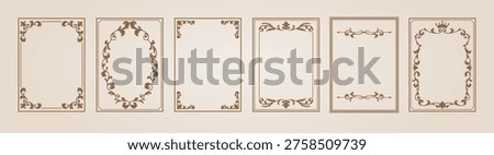 Brown vintage ornate frame vector set. fancy decorative element. Rectangle ornament border. Line floral art. Greeting cards, wedding, certificate Baroque, Damask design. Royal elegant vignette Stock photo © 