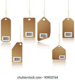 Brown Vintage Price tag set with reflection and bar-code isolated on white vector